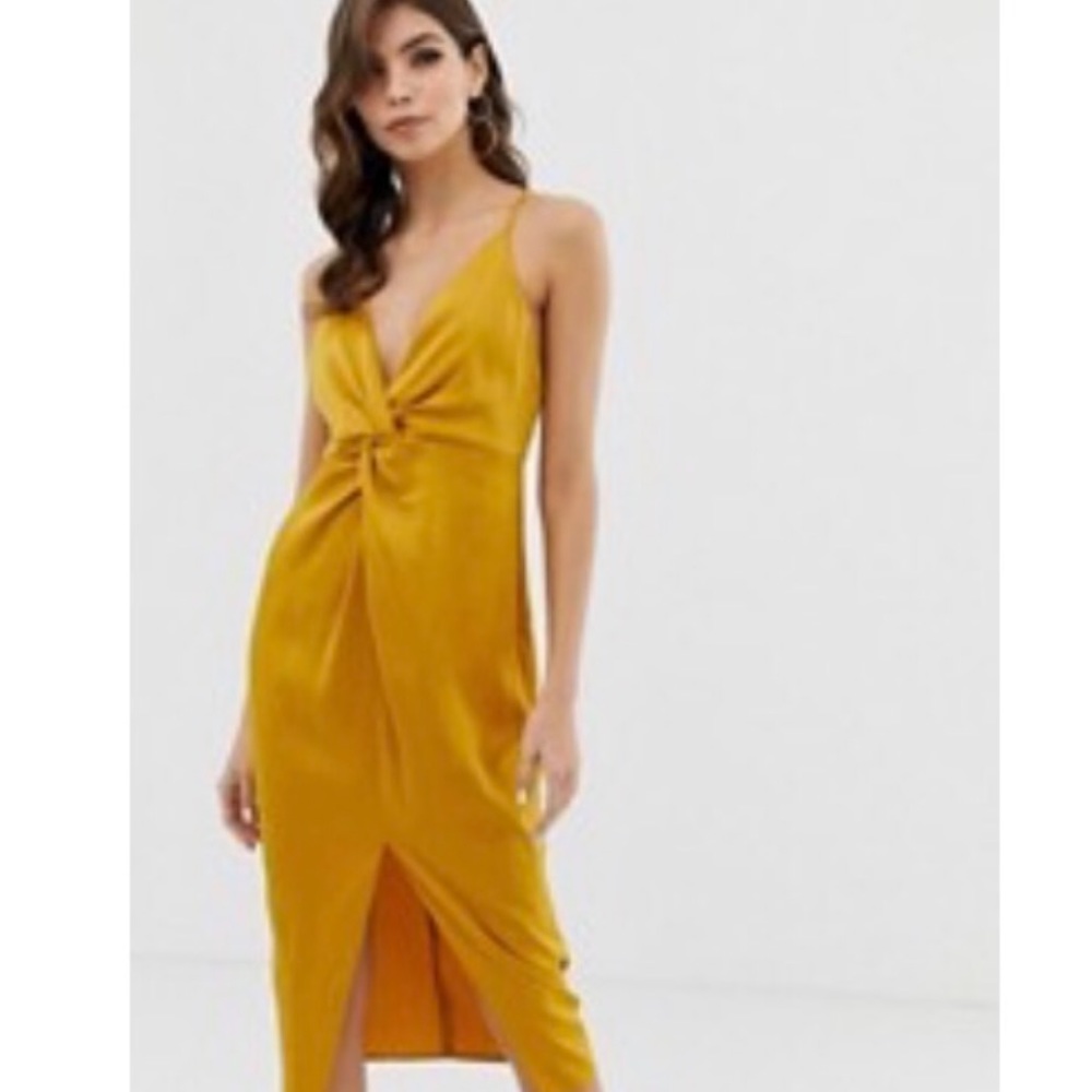 ASOS Design Gold Dress with Knot Front
